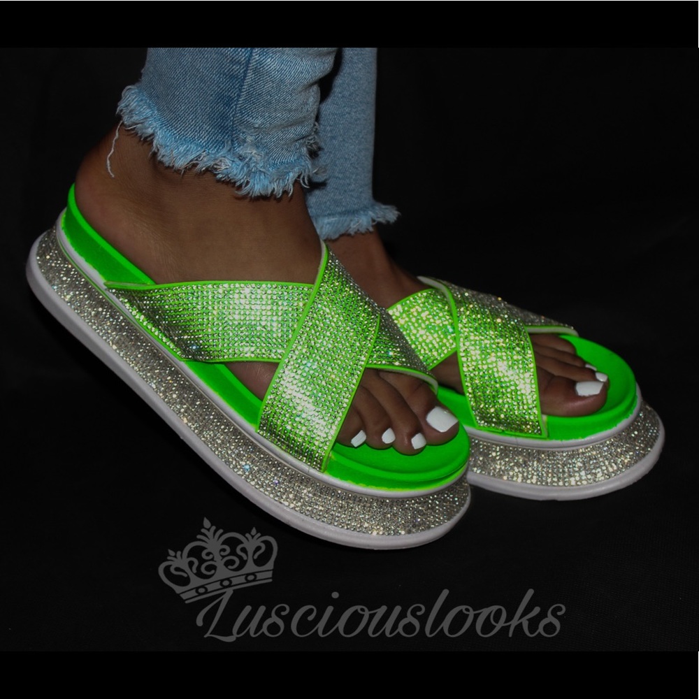Summer Time Fine Platform Slides - Neon Green